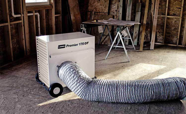 Premier portable heater at a construction site.